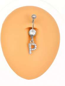 1件极简朋克风水钻26字母不锈钢人体饰品，肚脐环，身体穿刺配饰，女士人体饰品，适合日常休闲佩戴、情人节、度假、节日，是送给女性和女友的绝佳礼物，夏季西式风格礼物 - 銀色 - 查看 18