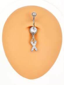 1件极简朋克风水钻26字母不锈钢人体饰品，肚脐环，身体穿刺配饰，女士人体饰品，适合日常休闲佩戴、情人节、度假、节日，是送给女性和女友的绝佳礼物，夏季西式风格礼物 - 銀色 - 查看 11