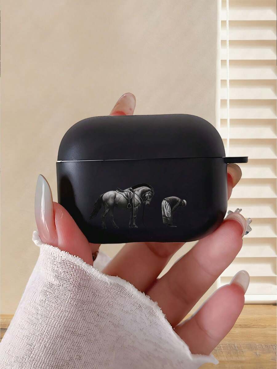 新年礼物 - 黑色哑光创意骏马骑士图案印花耳机保护套，防摔，简约时尚，适用于 Pro3/Pro2/Pro4/3/2/1
