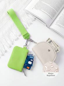 Mini Zip Around Wristlet Wallet For Women Dual Pouch Wristlet  Portable Wallet Coin Purse Mini Women Coin , Women's Wrist Lanyard Keychain With Detachable Mini Wallet & Card Holder Pouches, Ideal Christmas Stocking Stuffer Gift For Travel, Everyday Carry, Keys, Cards And Small EssentialsPocket - NeonGreen Trắng - Xem 6