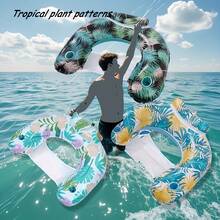 1pc Inflatable Floating Bed, Portable Foldable Air Mattress, Suitable For Swimming Pool, Beach And Lake, Durable PVC Material, Ergonomic Design, Mixed Color (Blue & White), Applicable For Pond Party, Inflatable Swimming Ring, Swimming Pool Inflatable Accessories, Essential For Vacation - One Size - View 1