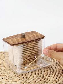 1/2支装棉签浴室梳妆台收纳盒，可用于放置棉签、牙线等，透明塑料药瓶，适用于浴室收纳整理。 - 彩色 - 查看 7