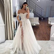 Boho Vintage Off Shoulder Lace Appliqué A Line Tulle Formal Wedding Dress,Registry Office Dresses Bridal Gown,Evening Party Dress Birthday Party Dress Country Wedding,Romantic Church Ceremony Wedding Dress,Suitable For Wedding,Dating,Party,Singles' Party,Vacation,Formal Occasions,Dinner Dress,Prom Dress,Homecoming Dess,Cocktail Party,Wedding Guest Dress,Graduation - trắng - Xem 4