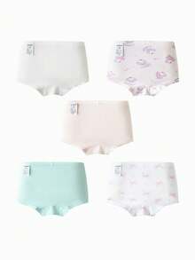 Balabala 5pcs Girls' Cotton Underwear - Soft Breathable Briefs For Summer - Red and Green Hue - View 2