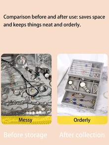 1个高级珠宝收纳盒，防氧化耳环、项链、戒指展示架，带天鹅绒内衬，亚克力材质