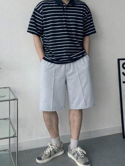1 chiếc quần short Bermuda dáng rộng thoải mái, màu trơn, dành cho bé trai và thanh thiếu niên, thích hợp mặc ngoài trời, thể thao, có viền trước, thích hợp mặc trong nhà, mùa xuân/hè/thu.