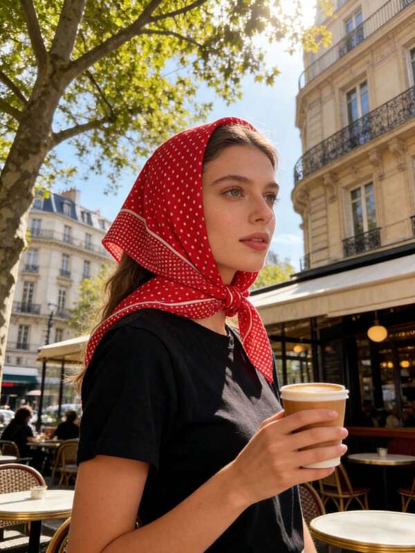 1 chiếc khăn bandana lụa cao cấp, thanh lịch, họa tiết chấm bi, kích thước 27.6"x27.6" dành cho nữ, phụ kiện buộc tóc mùa xuân, thích hợp đi biển, đi nghỉ mát.