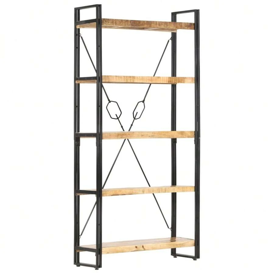 vidaXL Biblioteca 5 níveis 90x30x180 cm Bois sólido de manguier - Castanho - Ver 1