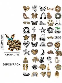 50/100 piezas de pegatinas de vinilo con temática de carreras y estampado de leopardo, adecuadas para scrapbooks, diarios, portátiles, cajas de almacenamiento de equipos, patinetas, botellas de agua, computadoras - Multicolor - Ver 3