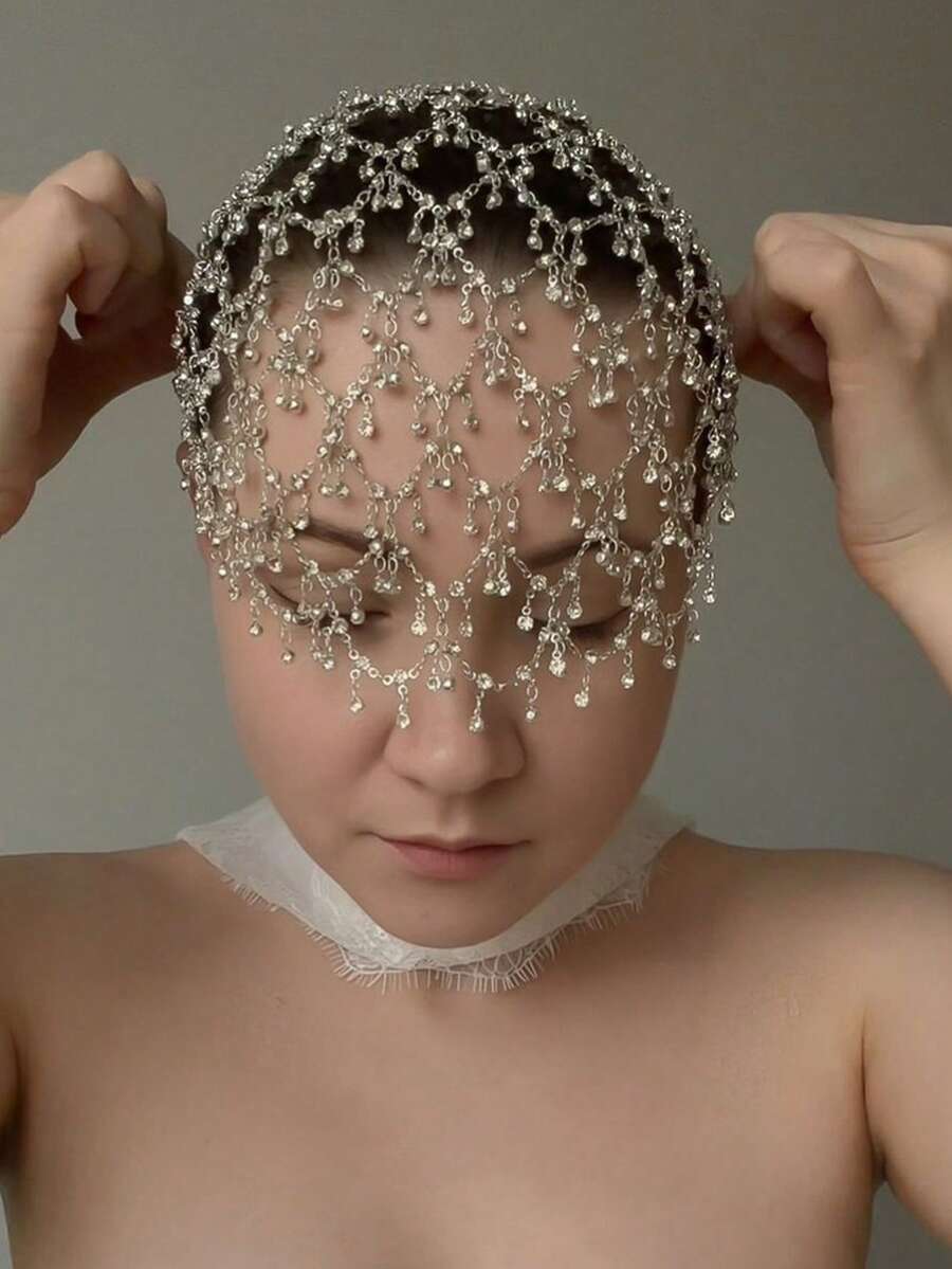 1件INS潮流网格发箍，奢华闪亮水钻发链，公主派对配饰，斋月头饰 - 彩色 - 查看 1