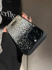 Black Rhinestone Sequin Shiny Soft Touch Comfortable 1pc Full Coverage Phone Case Compatible With Iphone 16 Party Gift Encrusted - Black - View 3