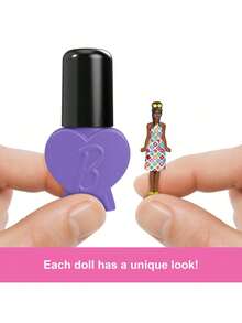 Mattel 1.5 Inch Barbie Mini Fashion Doll, Packed In "Nail Polish" Container, Mysterious Surprise Box Doll, Girls' Toy, Girls' Gift JCP97 - Multicolor - View 6