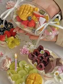 5pcs/10pcs/20pcs Transparent INS Style Strawberry Shaped Cake Packaging Boxes, Birthday Cake Boxes, Baking Dessert Boxes, Fruit Slice Packaging Boxes - Multicolor - View 5