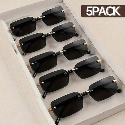 5 piezas Gafas de moda sin marco planas, unisex, adecuadas para la calle, fiestas, playa, opción preferida para fashionistas