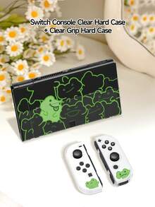 1pc Cartoon Frog Pattern Transparent Glitter Protective Case, Compatible With Nintendo Switch 2 (2025) / Switch OLED Console And Joy-Con Controllers, Best Gift For Switch Players