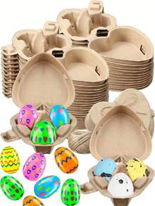 30/10pcs/Set 1 Easter Egg Box Set, Heart-Shaped Egg Carton Set Includes Jute Rope, Paper Pulp Egg Containers, Easter Gift Packaging, Easter Party Decor, Reusable Kitchen Egg Storage Box, Suitable For Kitchen, Farm, Easter, Holiday Gifts, Holiday Decor Baskets, Holiday Gift Boxes - Multicolor - View 1