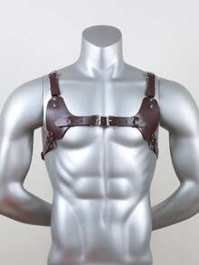 1PC PU Leather Harnesses Suspenders Men's Western Cowboy Style Leather Shoulder Harness Strap Adjustable One-Piece Outfit Accent - Brown - View 5