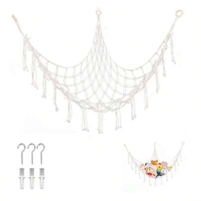 Teddy HammockToy Hammock For Stuffed Animals Corner Toy Storage Net For Stuffed Animals Teddy Hammock Macrame Soft Toy Storage Net Cute Hanging Plushie Net With 3 Hooks For Bedroom And Playroom