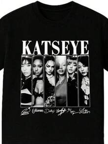 Katseye Shirt, The Beautiful Chaos Tour 2025 Shirt, Katseye Girl Group T-Shirt Vintage Katseye The Beautiful Chaos Tour Shirt, Katseye Kpop Graphics Tee, Katseye Gnarly  Parent-Child Outfits - 黑色11 - 查看 1