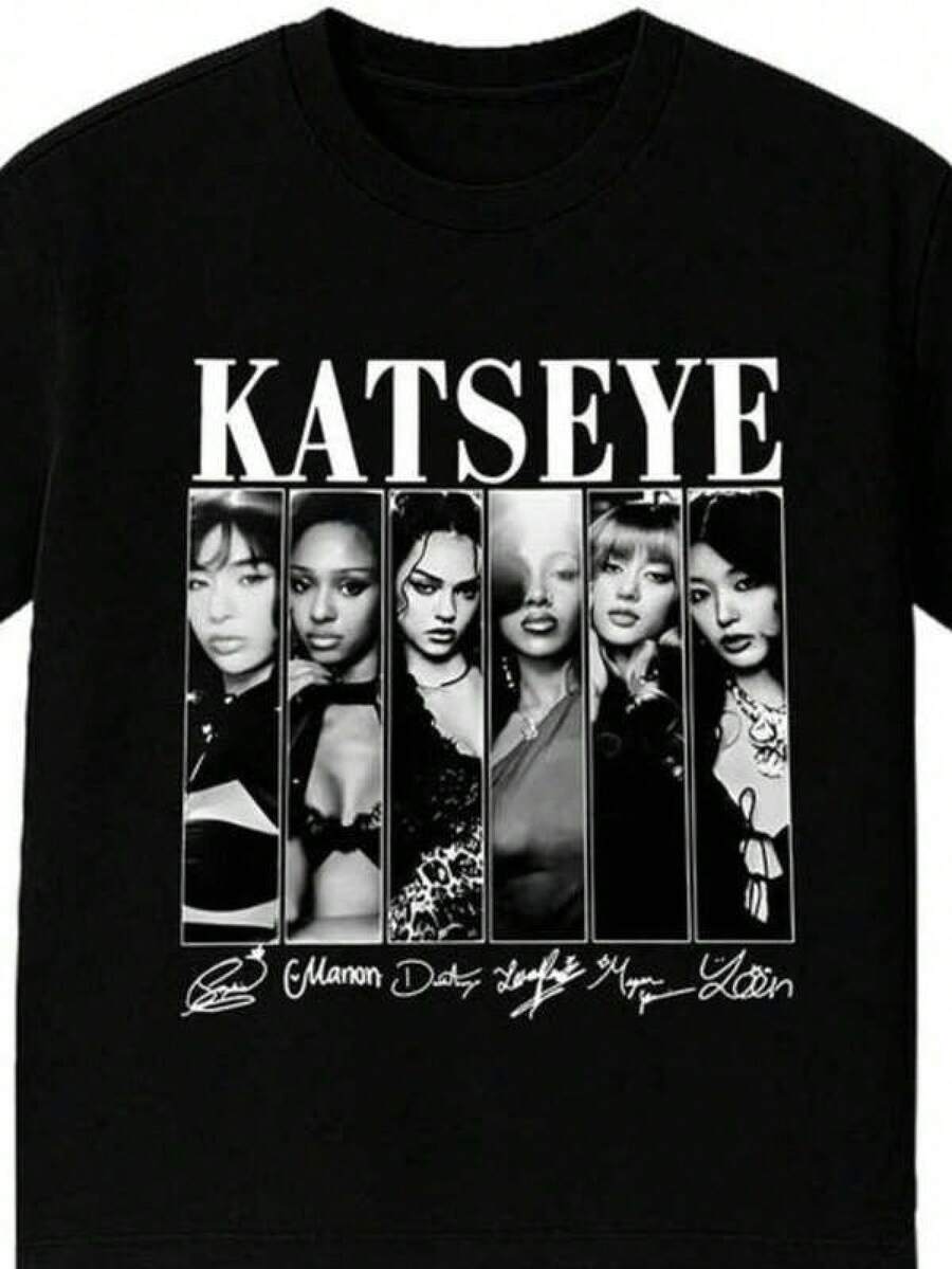 Katseye Shirt, The Beautiful Chaos Tour 2025 Shirt, Katseye Girl Group T-Shirt Vintage Katseye The Beautiful Chaos Tour Shirt, Katseye Kpop Graphics Tee, Katseye Gnarly Parent-Child Outfits - 黑色11 - 查看 1