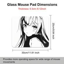动漫少女玻璃鼠标垫 - 黑白线条长发少女硬质鼠标垫，适用于游戏，操控流畅，经久耐用，3mm 厚度 - 防刮纳米涂层，水晶玻璃材质，精准快速，零摩擦。