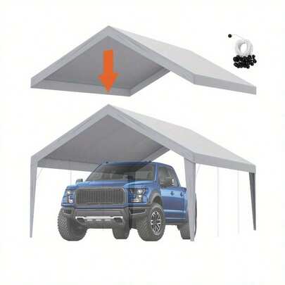 Carport Replacement Canopy Cover 3.96 X 6.1 Meter, Garage Top Tent Shelter Tarp Heavy-Duty Waterproof & UV Protected, Easy Installation With Ball Bungees, Grey (Only Top Cover, Frame Not Include), Temporary Removable Shed