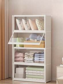 3-5 Tier Stackable Storage Cabinet With Dust-Proof Doors, White Multi-Function Storage Unit, Suitable For Closet, Laundry Room, Kitchen Or Home, Space-Saving Design, Easy To Assemble, Closet Organization, Multi-Function Furniture - Multicolor - View 4