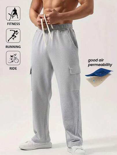 Men's Casual Outdoor Cargo Pants, Multi-Pocket Loose Straight Leg Trousers, Suitable For Outdoor Running, Daily Wear, Spring/Summer/Autumn