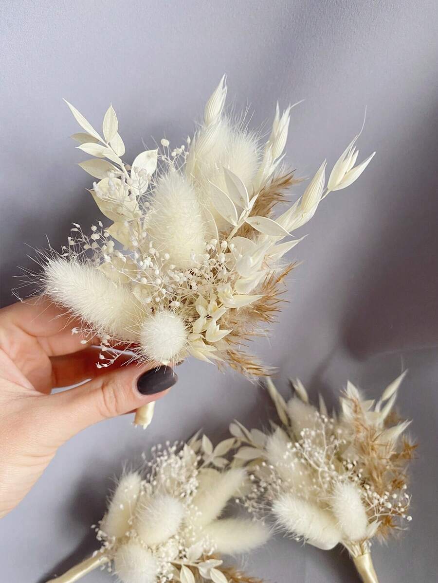 1/2/6/12pcs Bohemian Style Mini Dried Flower Bouquet | Small Vase Floral Arrangement | Desktop Decor | Mailbox Gift - Beige - View 1