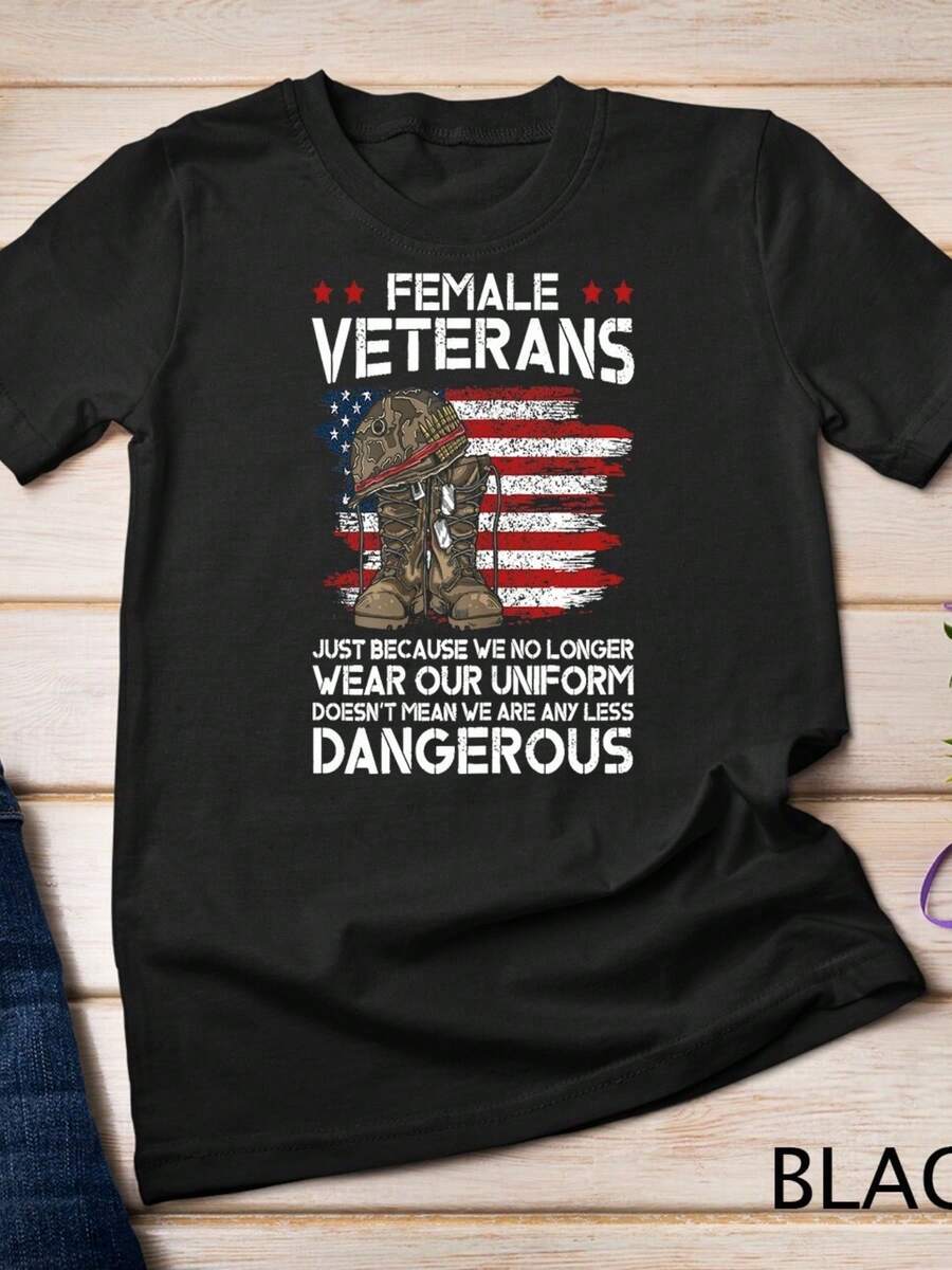 Womens Funny Female Veteran - Not Any Less Dangerous-Shirt Unisex-Shirt - màu đen - Xem 1