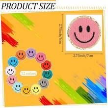 12 Pcs Smile Face Iron On Patches Happy Face Chenille Patches For Clothes Dress Jackets Hats Cute Embroidery DIY Craft Applique(2.8 Inch) - 2.8英寸 - 查看 3