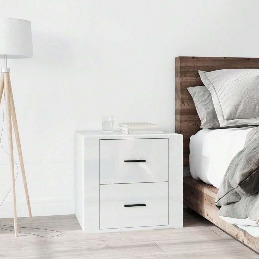 vidaXL Table de chevet Blanc brillant 50x39x47 cm - Blanc - Voir 1
