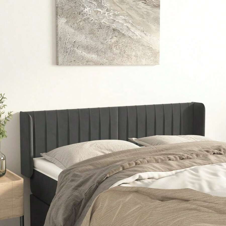 vidaXL Tête de lit con orejas gris foncé terciopelo 147x16x78/88 cm - Gris - Ver 1