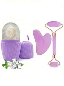 2/3pcs Ice Roller Face Care Set, Face Massage Roller Scraping Tool Set, Facial SPA Care Tools Beauty Set, Face Massage Roller Lifting Contour Tool, Reusable Ice Cube Tray - Multicolor - View 3