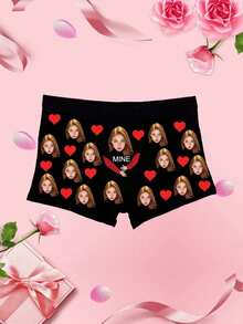 Customized Face Print Men's Briefs, Boxer Briefs With Non-Curling Waistband, Personalized Men's Underwear, Customizable Photo/Image Printed Underwear, Ideal Gift For Boyfriend/Husband, Customized, Winter, Personalized Gift, Anniversary, Holiday - Black - View 5