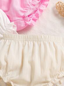 3pcs/Set Cute & Sweet Baby Girls' Summer Woven Textured Fabric Triangle Shorts - Multicolor - View 5