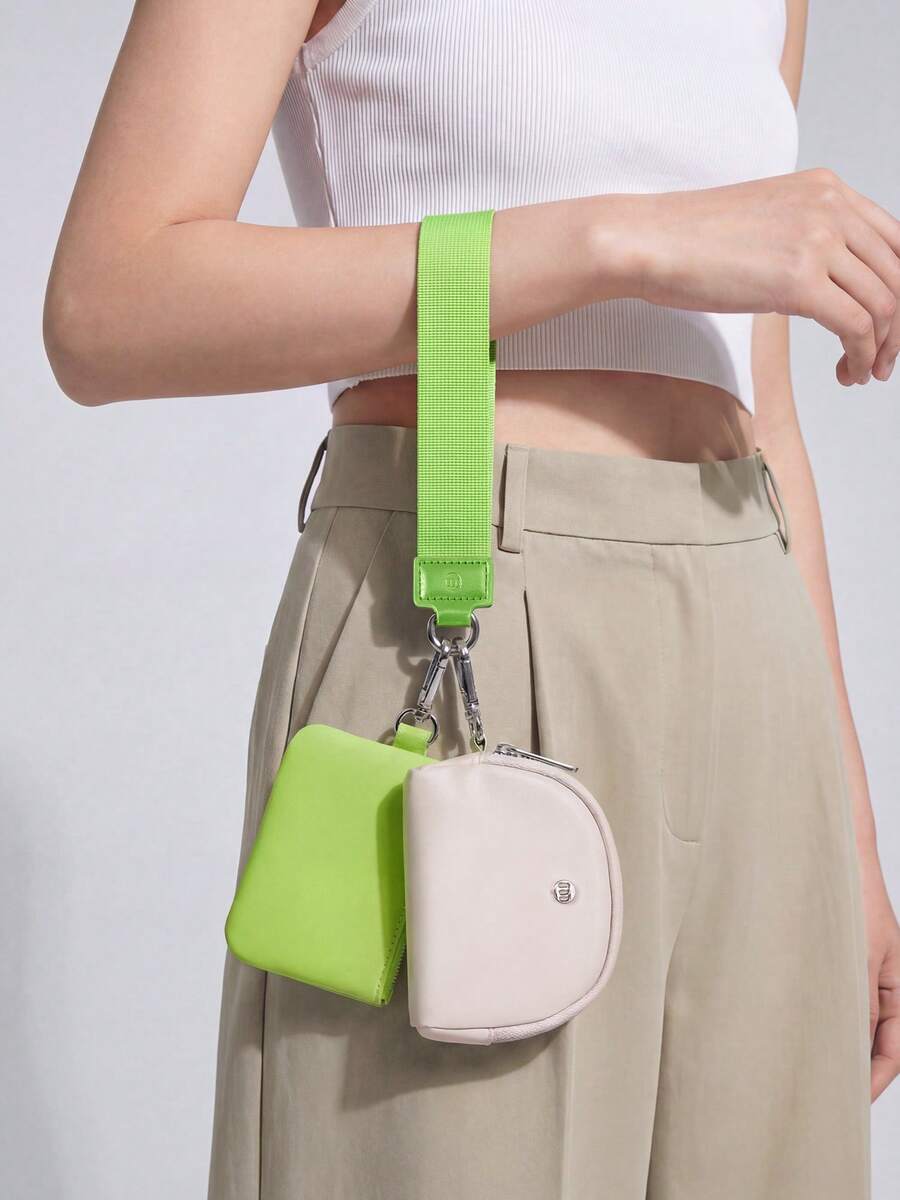 Mini Zip Around Wristlet Wallet For Women Dual Pouch Wristlet Portable Wallet Coin Purse Mini Women Coin , Women's Wrist Lanyard Keychain With Detachable Mini Wallet & Card Holder Pouches, Ideal Christmas Stocking Stuffer Gift For Travel, Everyday Carry, Keys, Cards And Small EssentialsPocket - NeonGreen Trắng - Xem 1