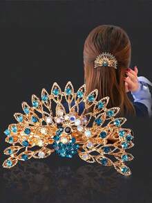 1pc Fashionable New Hair Clip, Exquisite Feather & Rhinestone Decorated Hair Clip, Hair Accessory, European & American Style, Hair Accessories For Women, Head Accessories, Claw Clips, Hair Slide - Multicolor - View 3