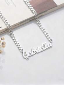 1PC Custom Name Cuban Necklace, Gold Name Necklace With Roadside Chain, Stainless Steel Cuban Chain, Unisex Necklace, Cuban Chain Necklace, Custom Name Necklace, Personalized Jewelry, Couple Necklace, Valentine's Day Gift, Mother's Day Gift For Mom, Eid Gift, Personalized Custom Gift - Multicolor - View 9