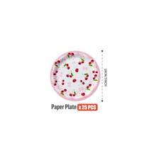 White Base Pink Bow & Cherry Disposable Plates, Napkins, Cups - One-Time Party Supplies Set, Fits 25 Guests, Disposable Paper Plates Party Tableware Suitable For Birthday, Wedding, Theme Party, Family Picnic - Multicolor - View 10