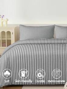 2/3件套黑白格子床上用品套装，柔软透气，抗皱，提升睡眠质量，奢华酒店风格，送父母朋友的礼物，双面绗缝被套*1，枕套*1/2，可选尺寸：加大双人床、标准双人床、标准双人床 - 黑與白 - 查看 2