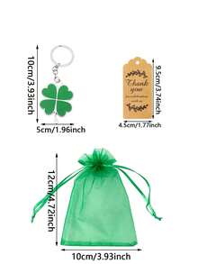 15pcs Lucky Four-Leaf Clover Keychain Gift Set - Includes 5 Lucky Four-Leaf Clover Keychains, 5 Green Organza Bags, And 5 Kraft Paper Thank You Cards. Ideal Souvenir For St. Patrick's Day, Also Suitable For St. Patrick's Day Celebrations, Irish Themed Events, Beer Festivals, And Team Appreciation Parties. - Multicolor - View 3