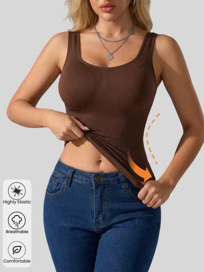 Áo lót định hình eo không đường may dành cho nữ, kiểu dáng thời trang thường ngày, cổ chữ U ôm sát, phù hợp cho mặc hàng ngày, tập yoga và thể thao.