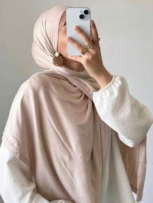 1pc Women's Jersey Hijabs, Minimalist Classic Solid Color Elegant Casual Edged Scarf, Premium Knit Modal Jersey Hijabs Scarf, Long Turban Style Headscarf Suitable For Daily Life, Outings And Gatherings,Accessories,Beach Towel - Multicolor - View 9