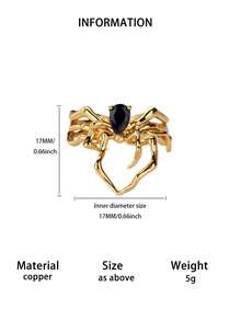 1pc 18K Gold Plated Green Zirconia Spider Ring, Unisex Gothic Vintage Open Animal Ring, Punk Y2K Halloween Jewelry Accessory Gift