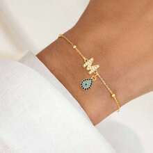 1pc New Classic Initial Water Drop Pendant Golden Stainless Steel Bead Chain Bracelets For Women - Yellow Gold - View 1