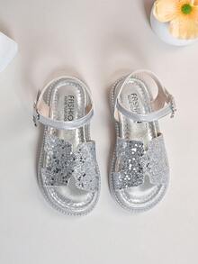 New Summer Fashion Sandals, Rhinestone Princess Sandals, Hook And Loop Open Toe Sandals, Soft & Comfortable Baby Shoes - Silver - View 3