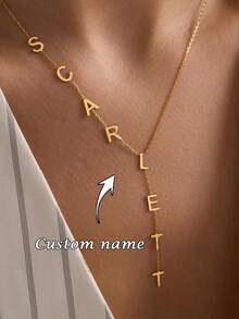 1PC [Customized] Letter Name Y Necklace, Stainless Steel Jewelry, Minimalist Necklace, Personalized Gift For Her, Women's Necklace, Women's Jewelry, Custom Name Gift, Custom Necklace, Suitable For Daily Wear, Valentine's Day, Mother's Day, Eid Gift, Custom Fashion Gift, Personalized Custom Gift - Multicolor - View 3