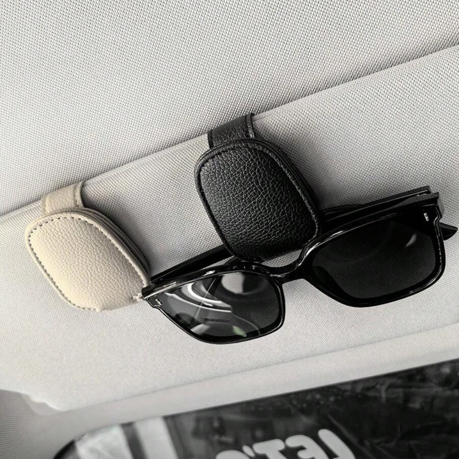1pc Universal Car Sun Visor Glasses Clip, Made Of PVC, Car Glasses Holder, Interior Accessories, Glasses Storage Rack - Black/1pcs - View 1