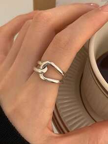 Bộ 5 chiếc nhẫn hình trái tim đan chéo bất đối xứng hình học thanh lịch, đính đá Cubic Zirconia lấp lánh, phù hợp cho nữ giới đeo hàng ngày, đi làm, dự tiệc, đám cưới (Không kèm hộp quà). - Bạc - Xem 5